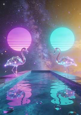 Retro Flamingos in Space Pool