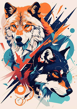 Two Wolves with Abstract Background
