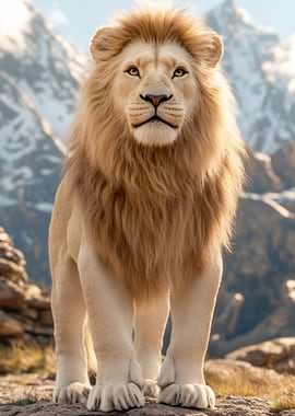 Majestic White Lion in Mountains