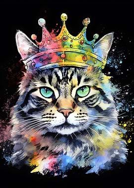 Majestic Cat King with Colorful Crown