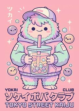 Cute Kaiju Drinking Boba