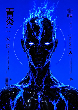 Blue Fire Man Portrait