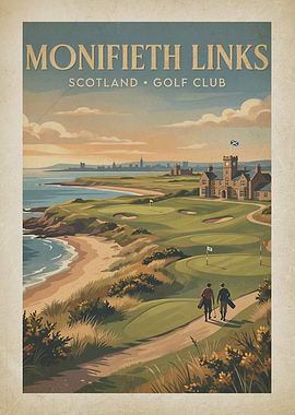 Monifieth Links Golf Club Vintage Poster