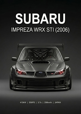 angry black Subaru Impreza WRX STI 2006 poster