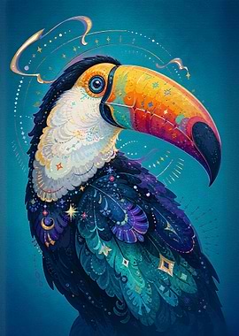 Whimsical Toucan with Celestial Decorations