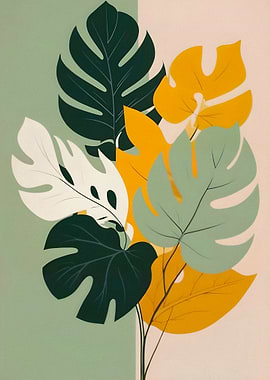Monstera Leaves in Abstract Style