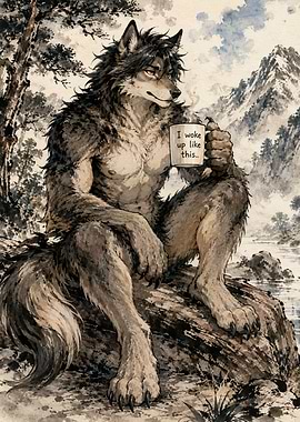 Werewolf with Coffee Mug