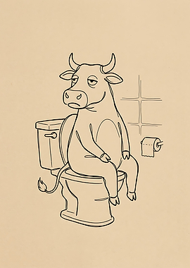 Funny Cow On Toilet Funny Bathroom Wall Art Humor Animal Poster