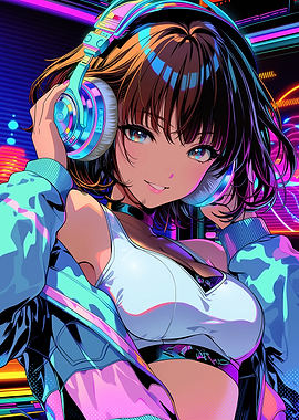 DJ Girl with Headphones