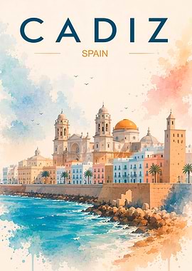 Cadiz Spain Watercolor Poster