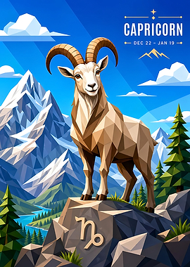 Capricorn Zodiac Goat in Mountains