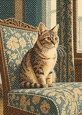Cat Sitting on a Patterned Chair