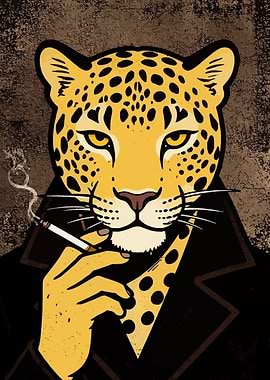 Leopard in a Trench Coat Smoking