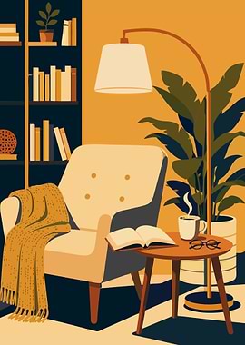 Cozy Reading Corner Interior Illustration