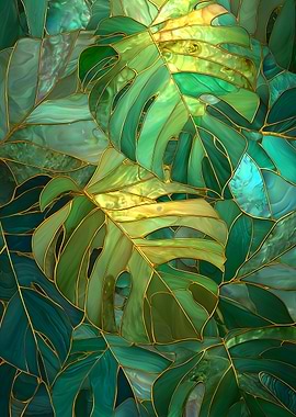 Stained Glass Monstera Leaves