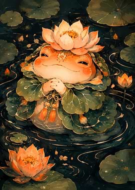Cute Frog with Lotus Flower Crown