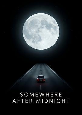 Somewhere After Midnight Night Drive Poster Moon Road Car Wall Art Driver Print Dark Aesthetic Decor
