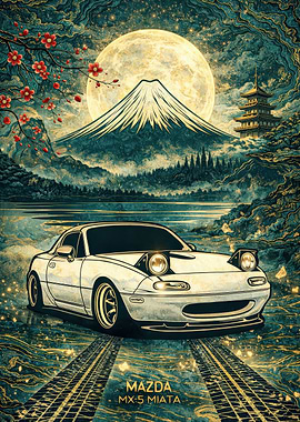 Mazda MX-5 Miata with Mount Fuji