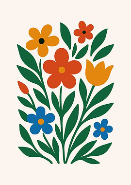 Vibrant Botanical Bouquet - Minimalist Colorful Flower Art