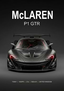 angry black McLaren P1 GTR poster