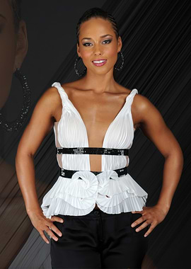 Alicia Keys in White Top and Black Pants