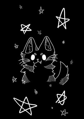 Cute Cat Among Stars
