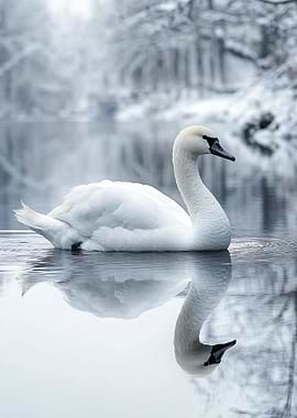 White Swan on Winter Lake