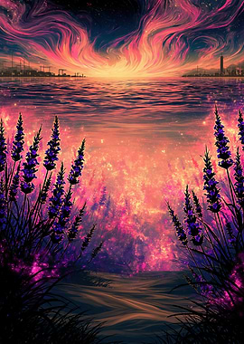 Dreamy Lavender Field at Sunset