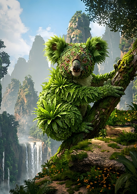 Koala made of leaves in a jungle