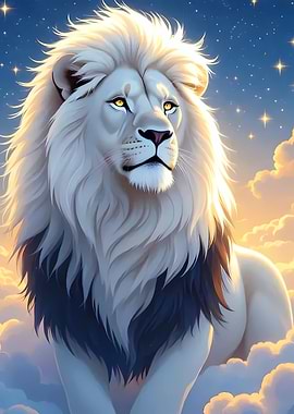 Majestic White Lion in the Clouds