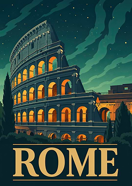 Colosseum at Night Rome Travel Poster
