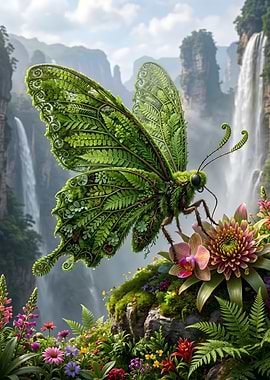 Butterfly on a Floral Cliff
