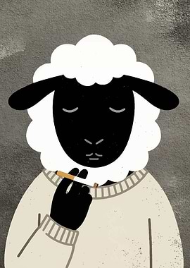 Sheep smoking a cigarette