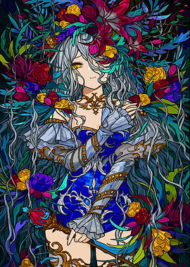 Anime Girl with Flowers