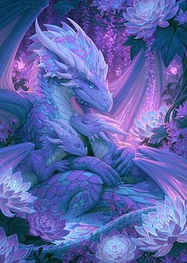Mother Dragon Embracing Her Young