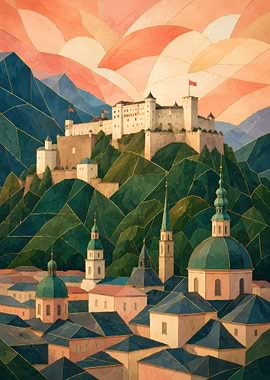 Geometric Castle and Cityscape