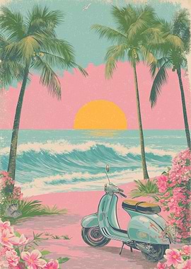 Retro Scooter on Tropical Beach
