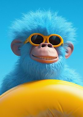 Blue Monkey with Sunglasses and Float