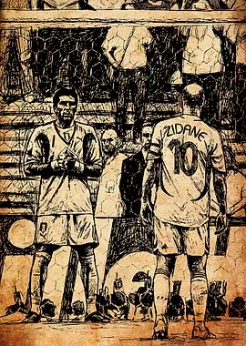 Football Players Zidane and Goalkeeper