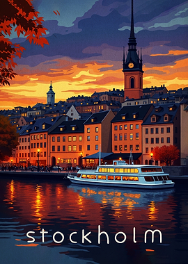 Stockholm cityscape at sunset