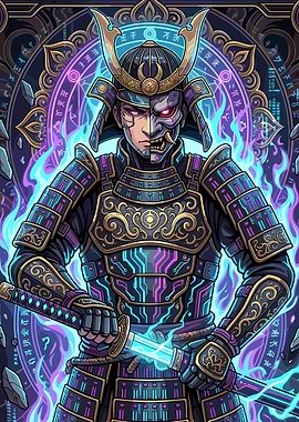 Cyberpunk Samurai with Glowing Sword