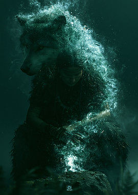 Mystical Wolf Spirit and Woman