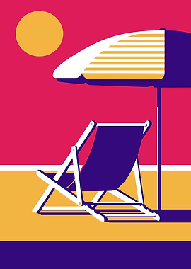 Beach chair and umbrella under the sun