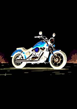 Blue and White Cruiser Motorcycle