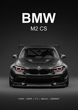 angry black BMW M2 CS Race Car poster