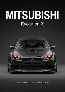 angry black Mitsubishi Evolution X Car poster