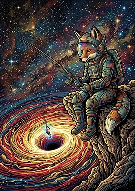 Astronaut Fox Fishing in a Black Hole