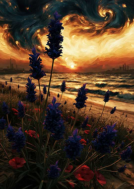 Lavender and Poppies at Sunset Beach
