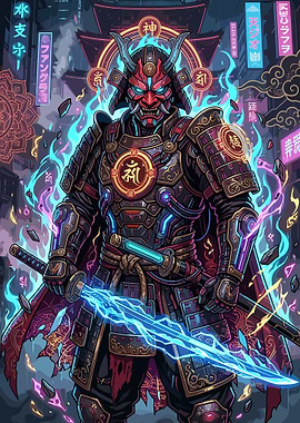 Cyberpunk Samurai with Electric Katana