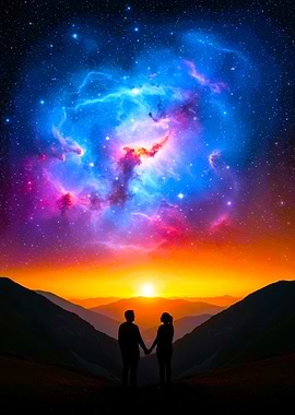 Couple watching a cosmic sunset